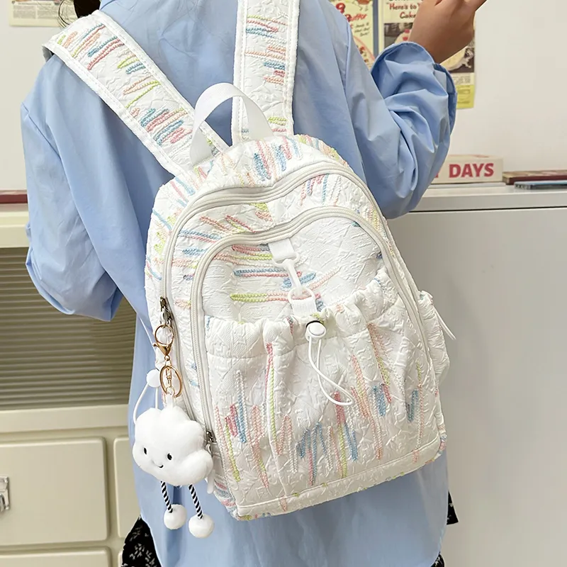 GOX Nylon Backpack Women's White/Black/Yellow/Pink-3