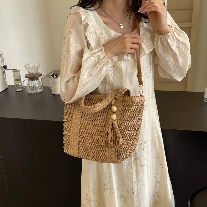 GOX Woven Shoulder Bag Women's Beige/Khaki-8