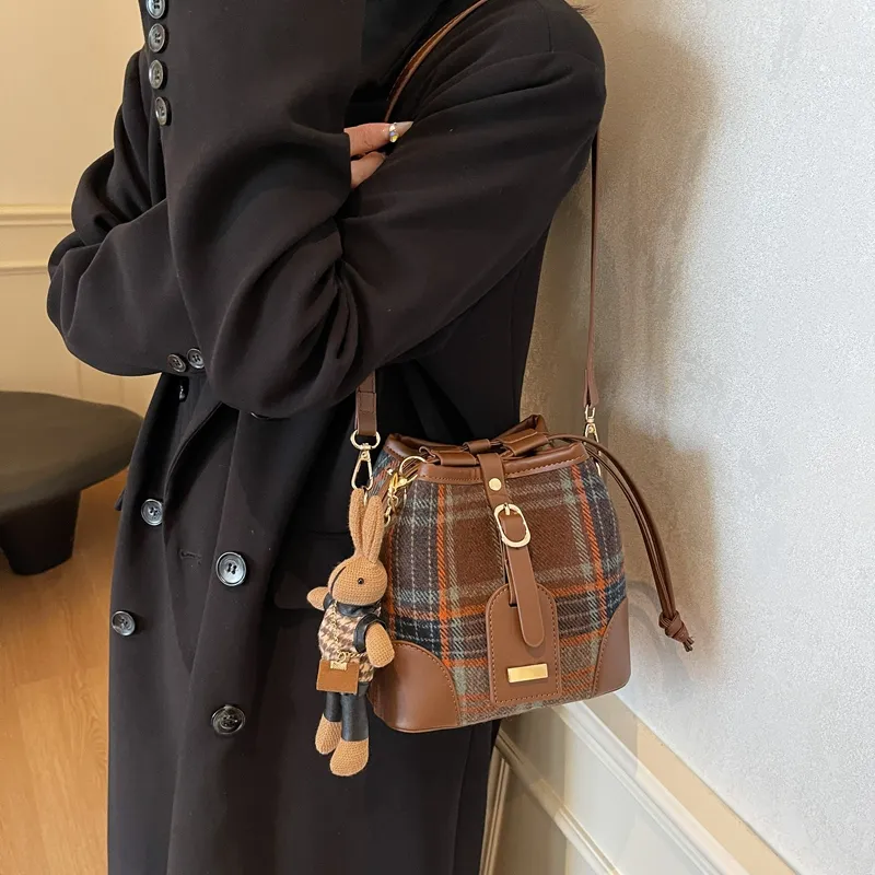 GOX Woolen Crossbody Bag Regular Women's Red Plaid/Blue Plaid/Black Plaid-9