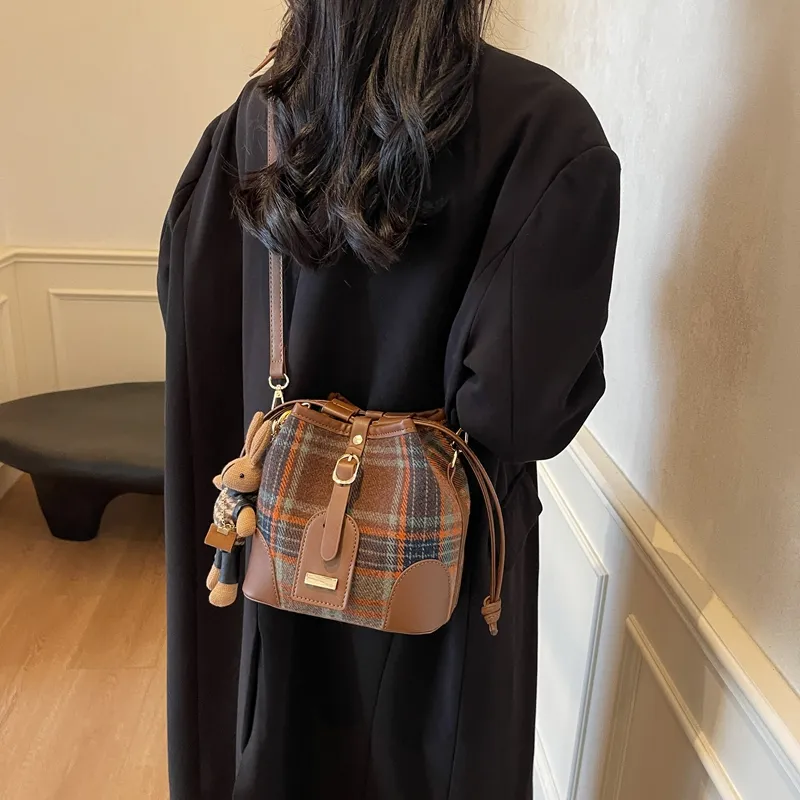 GOX Woolen Crossbody Bag Regular Women's Red Plaid/Blue Plaid/Black Plaid-7