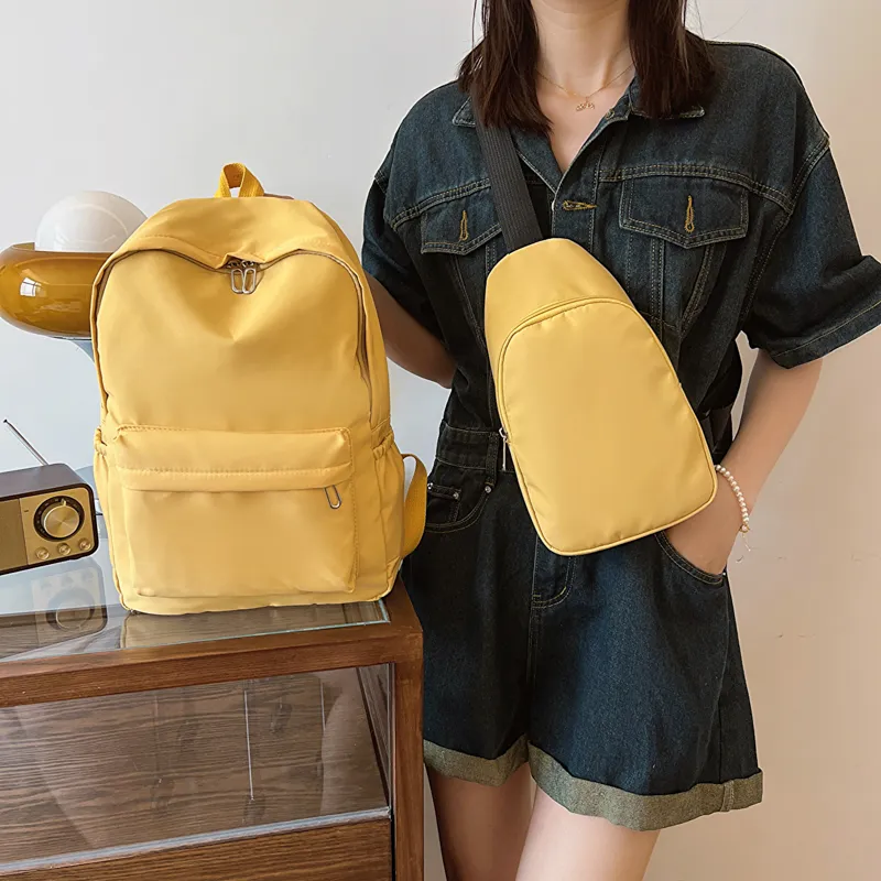 GOX Nylon Backpack Regular Unisex Ecru/Black/Purple/Green/Blue/Pink/Yellow/Orange Red-29