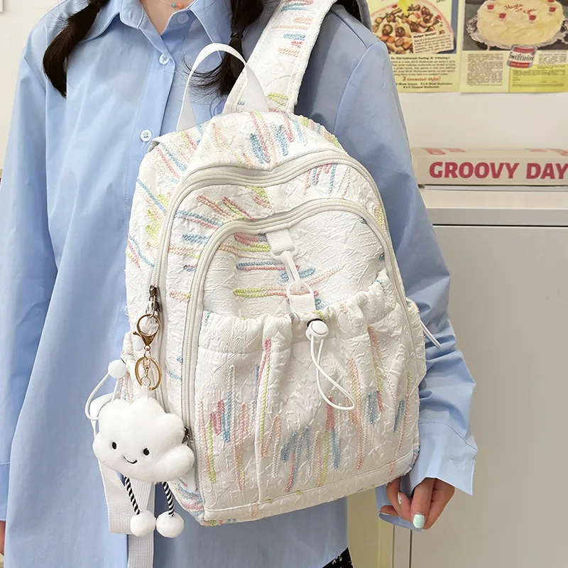 GOX Nylon Backpack Women's White/Black/Yellow/Pink-1