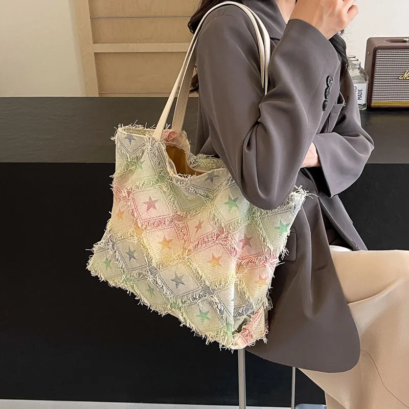 GOX Canvas Bag, Shoulder Bag Regular Women's Square/Stars/Holes-9