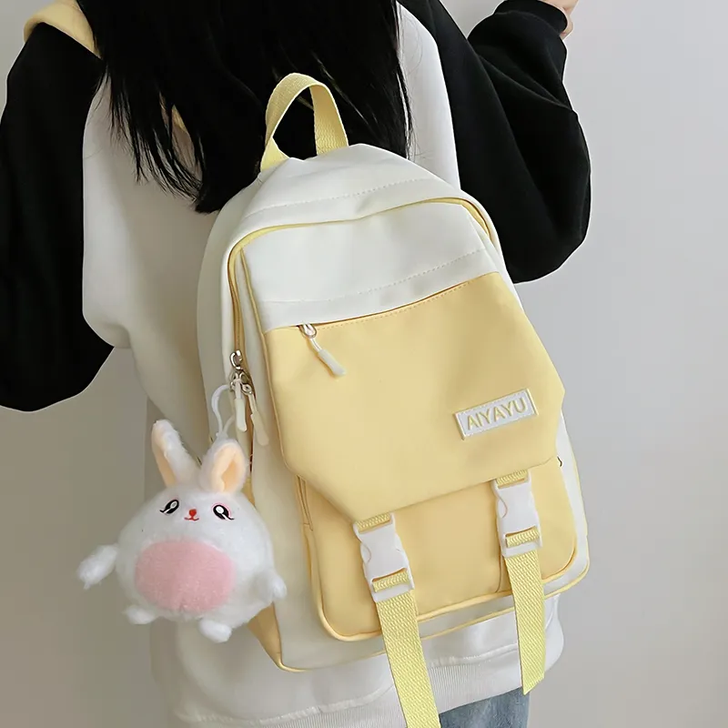 GOX Nylon Backpack Regular Women's Black/Pink/Light Purple/Light Yellow/Light Green-15