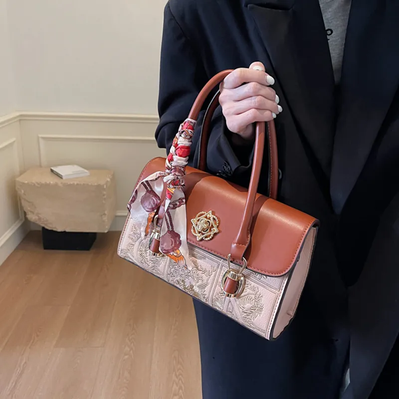 GOX PU One Shoulder Handbag Women's Yellow Brown/Burgundy-3