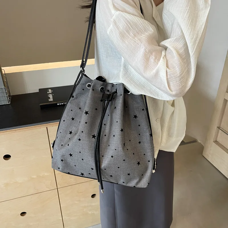 GOX Canvas Bag, Bucket Bag, Shoulder Bag Women's Stars/Polka Dot/Bowknot/Heart-3