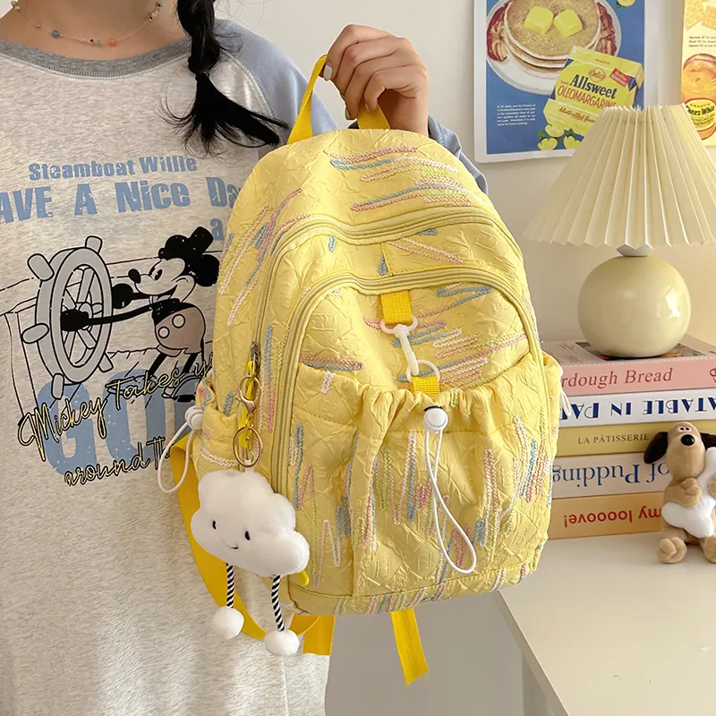GOX Nylon Backpack Women's White/Black/Yellow/Pink-12