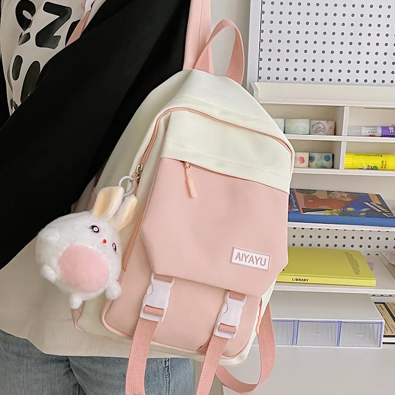 GOX Nylon Backpack Regular Women's Black/Pink/Light Purple/Light Yellow/Light Green-2