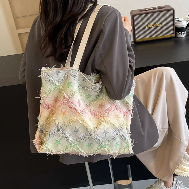 GOX Canvas Bag, Shoulder Bag Regular Women's Square/Stars/Holes-10