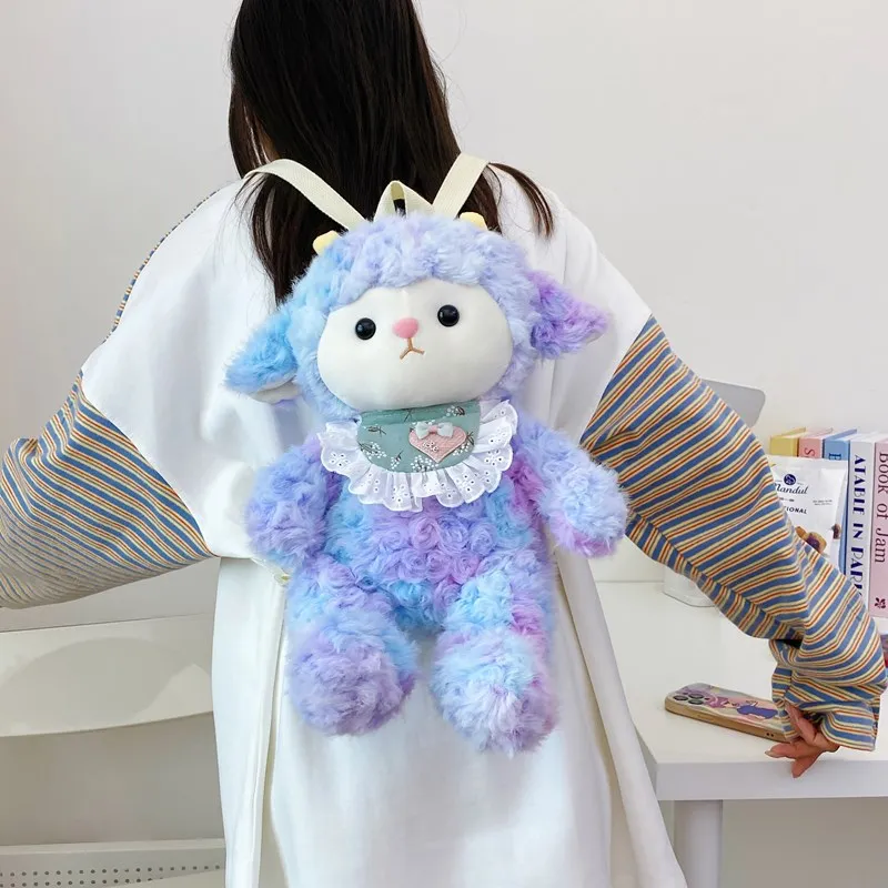 GOX Plush Backpack Women's Purple/Green/Pink/Black/White-4