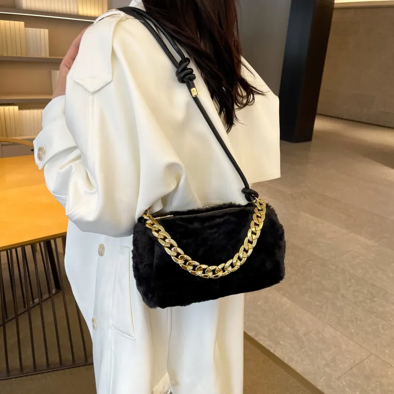 GOX Faux Fur Shoulder Bag Women's White/Black/Pink/Khaki-9