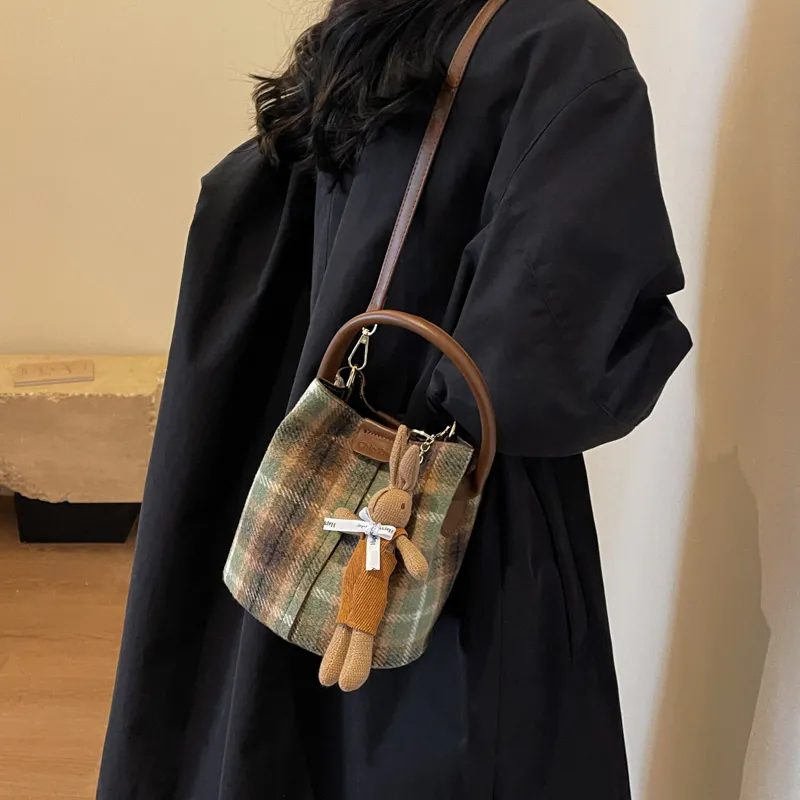 GOX Woolen Shoulder Bag, Handbag Women's Gray/Burgundy/Green-16