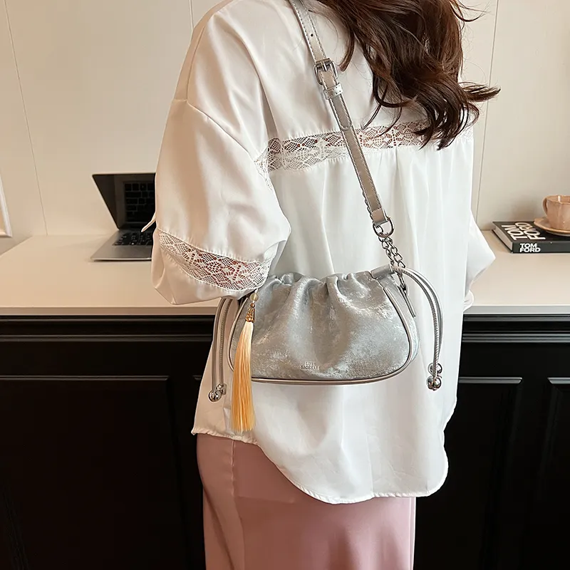 GOX PU Crossbody Bag, Shoulder Bag Women's Silver/Black/Pearl Pink/Glossy Silver-3