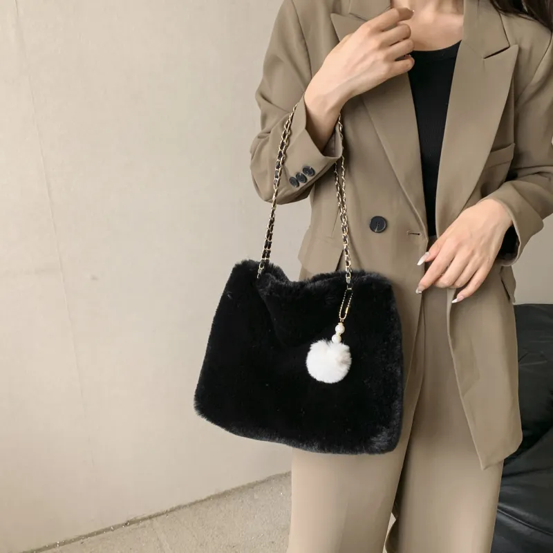 GOX Faux Fur Crossbody Bag, Shoulder Bag Regular Women's White/Gray/Black/Khaki/Pink-6