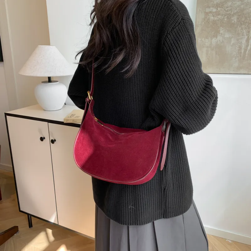GOX Velour Shoulder Bag Women's Black/Burgundy/Brown/Coffee-9