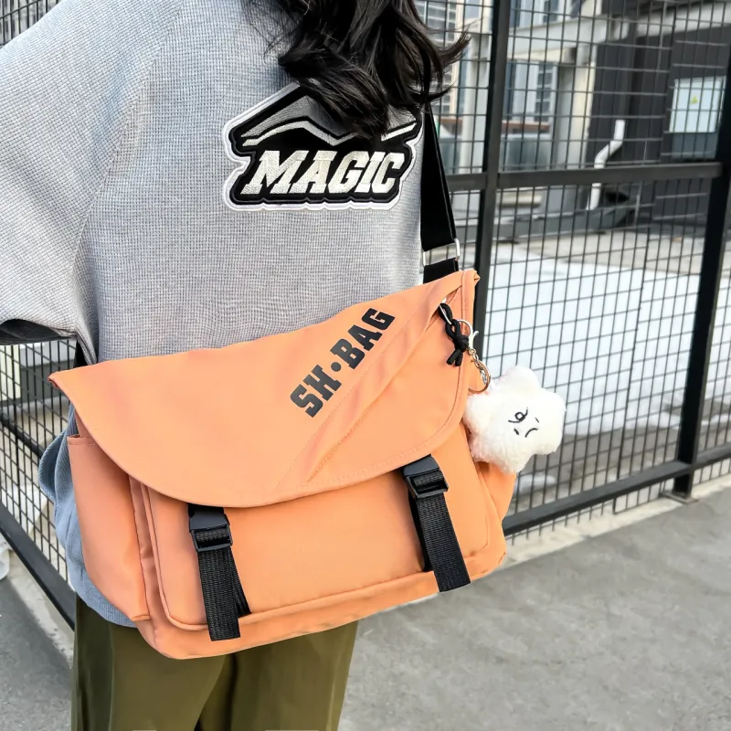 GOX Nylon Shoulder Bag Regular Unisex Ecru/Black/Orange-12