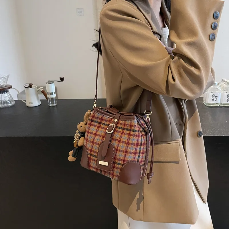 GOX Woolen Crossbody Bag Regular Women's Red Plaid/Blue Plaid/Black Plaid-4