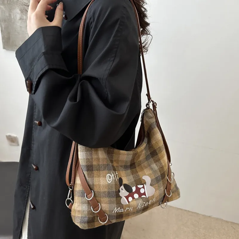 GOX Canvas Bag Underarm Backpack Crossbody Bag, Shoulder Bag Women's Blue/Brown-8