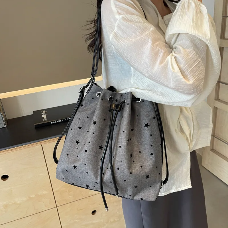 GOX Canvas Bag, Bucket Bag, Shoulder Bag Women's Stars/Polka Dot/Bowknot/Heart-2