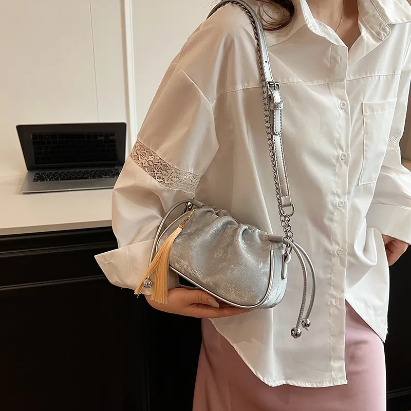GOX PU Crossbody Bag, Shoulder Bag Women's Silver/Black/Pearl Pink/Glossy Silver-2