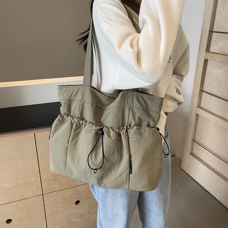 GOX Nylon Tote Bag, Shoulder Bag Regular Unisex Ecru/Black/Khaki/Green/Brown-21