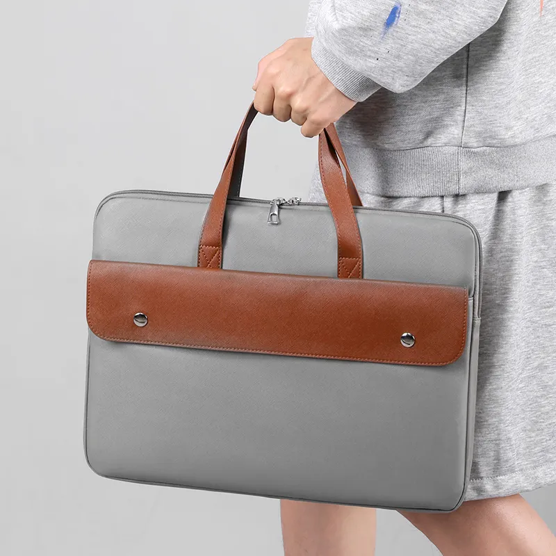 GOX PU Laptop Bag Portable Document Briefcase Laptop Bag Tubas Unisex White/Gray/Black/Dark Blue-9