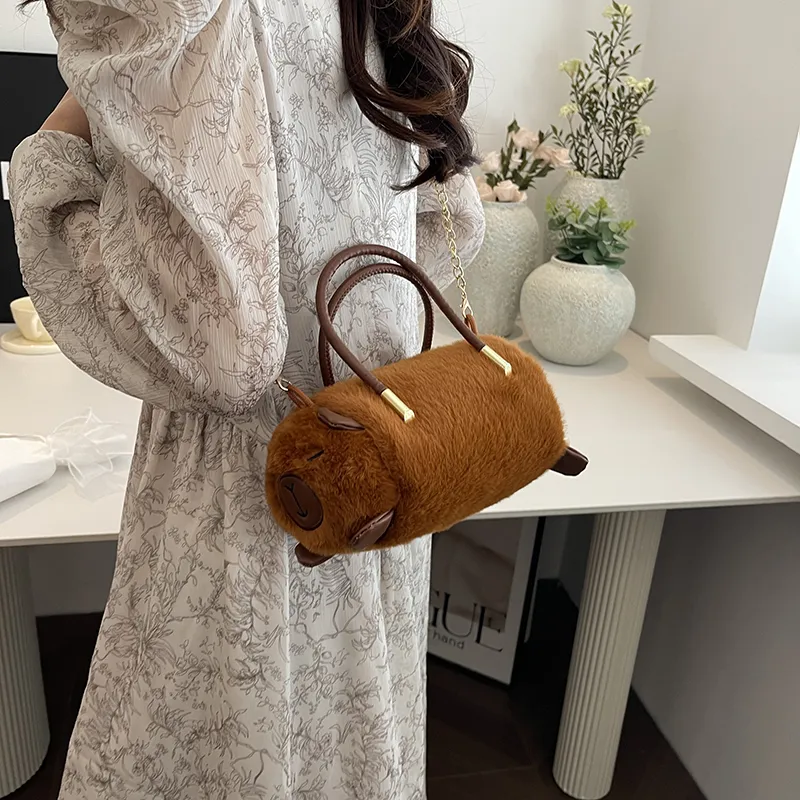 GOX Plush Shoulder Bag, Crossbody Bag, Handbag Regular Women's White/Black/Umber-14