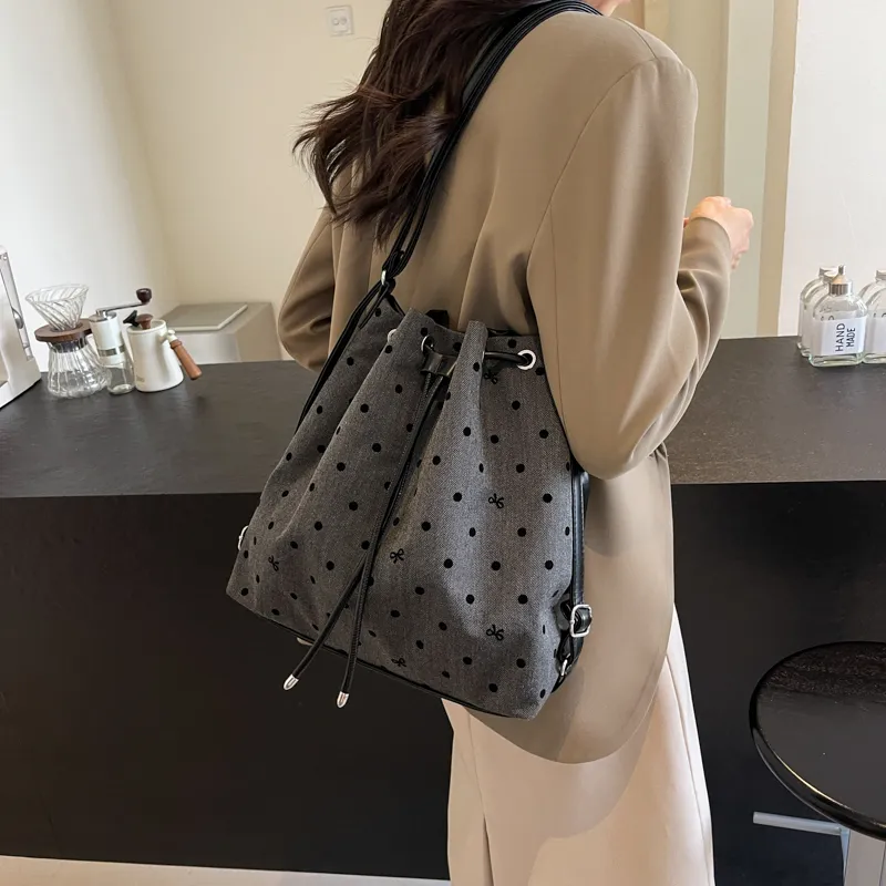 GOX Canvas Bag, Bucket Bag, Shoulder Bag Women's Stars/Polka Dot/Bowknot/Heart-16
