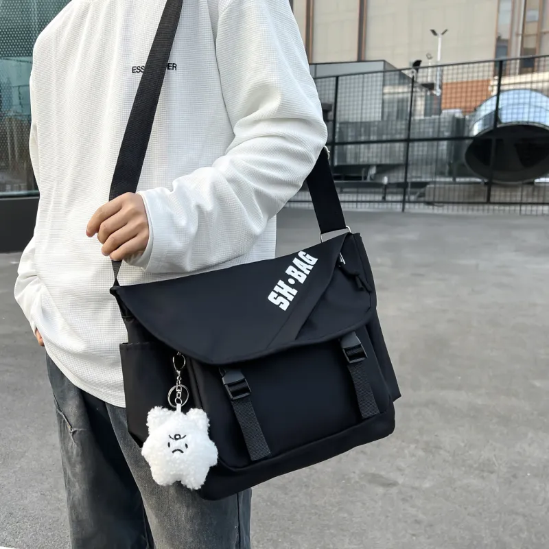 GOX Nylon Shoulder Bag Regular Unisex Ecru/Black/Orange-6