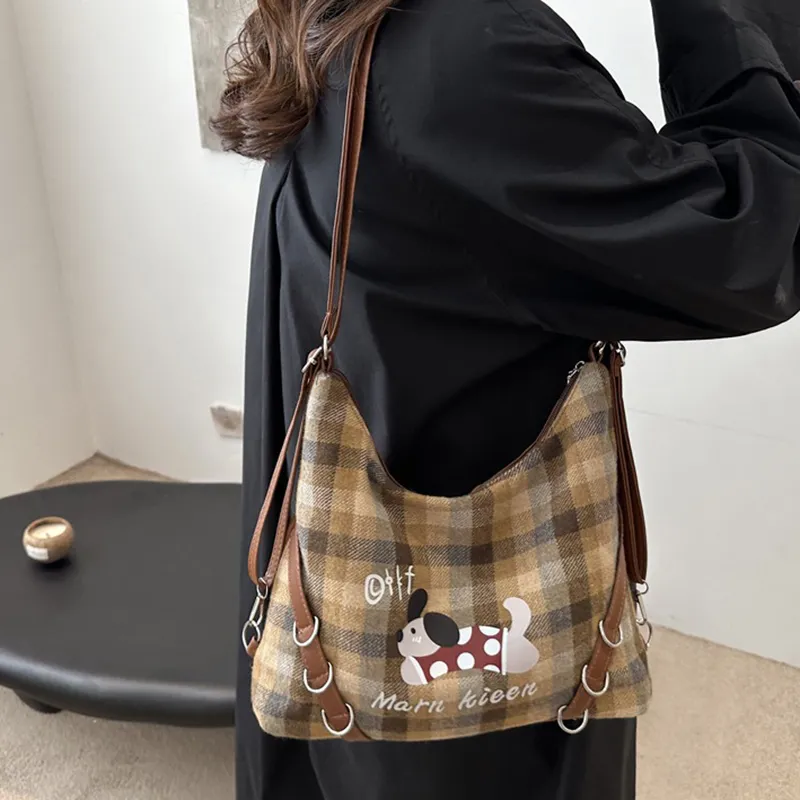 GOX Canvas Bag Underarm Backpack Crossbody Bag, Shoulder Bag Women's Blue/Brown-9