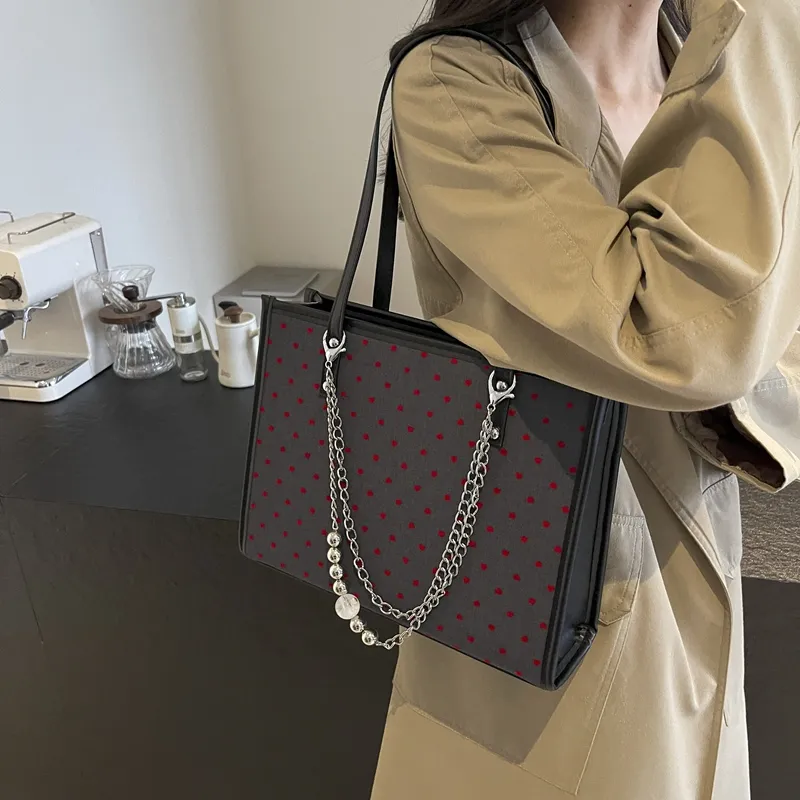 GOX Canvas Bag, Tote Bag, Shopping Bag, Shoulder Bag Women's Gray Heart/Black Heart/Polka Dot Bowknot-1