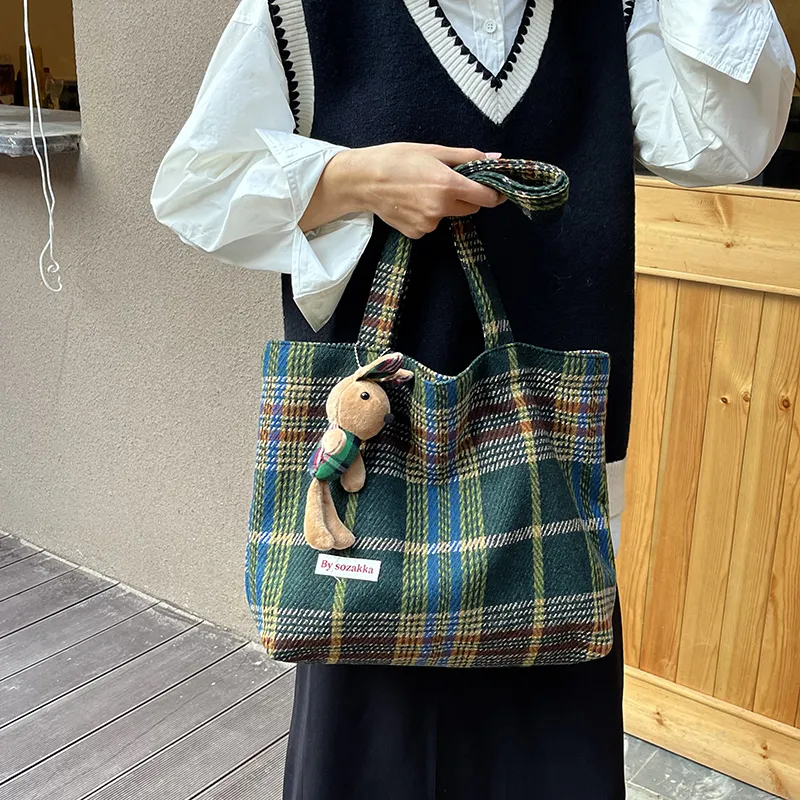 GOX Woolen Shoulder Bag Regular Women's Green/Brown-5