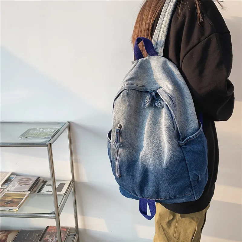 GOX Denim Laptop Backpack Bag Regular Unisex Blue/Black-2