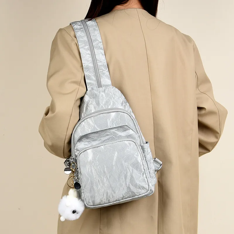 GOX Nylon Sling Bag Backpack Regular Women's Ivory/Silver/Black/Pink/Lake Blue-11