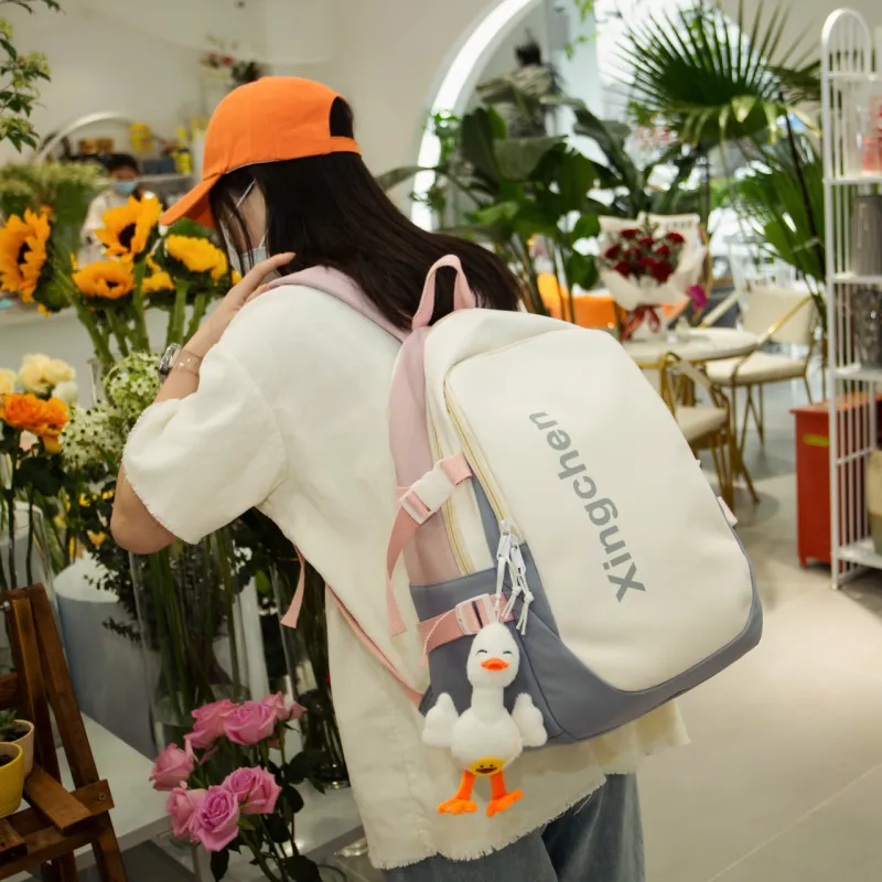 GOX Nylon Backpack Regular Unisex Peacock Blue & Orange White/Orange & Blue White/Light Blue & Pink White/Black-6