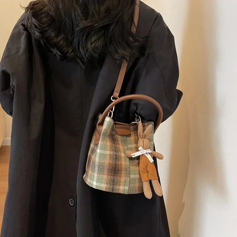 GOX Woolen Shoulder Bag, Handbag Women's Gray/Burgundy/Green-15