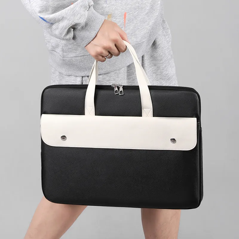GOX PU Laptop Bag Portable Document Briefcase Laptop Bag Tubas Unisex White/Gray/Black/Dark Blue-5