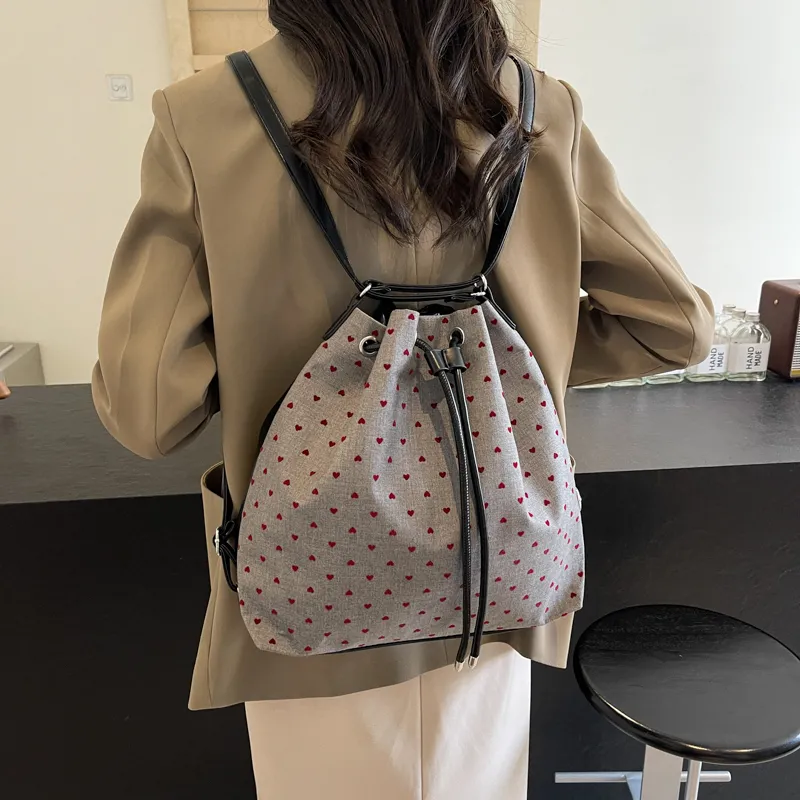 GOX Canvas Bag, Bucket Bag, Shoulder Bag Women's Stars/Polka Dot/Bowknot/Heart-22