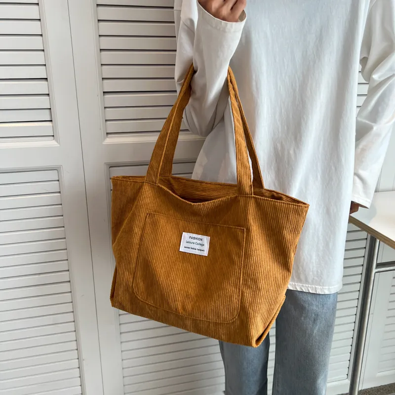 GOX Corduroy Handbag, Shoulder Bag Women's Ecru/Black/Light Brown/Pink-19