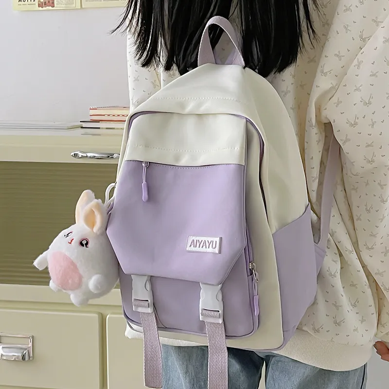 GOX Nylon Backpack Regular Women's Black/Pink/Light Purple/Light Yellow/Light Green-8