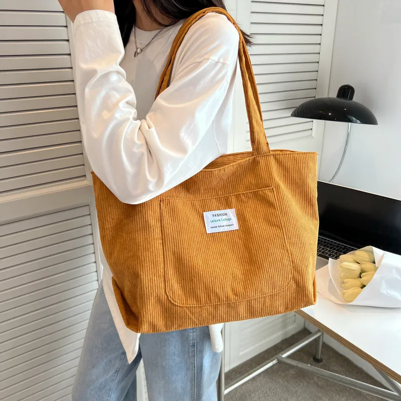 GOX Corduroy Handbag, Shoulder Bag Women's Ecru/Black/Light Brown/Pink-24