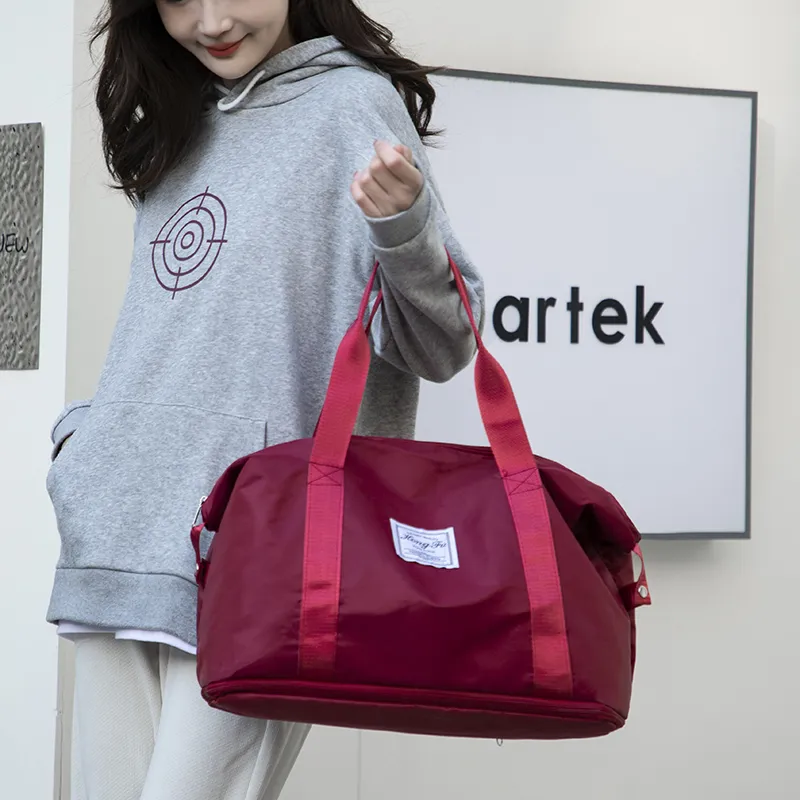 GOX Nylon Travel Bag Regular Unisex Flesh Pink/Black Gray Red/Violet/Dark Purple/Green/Dark Blue/Pink-14