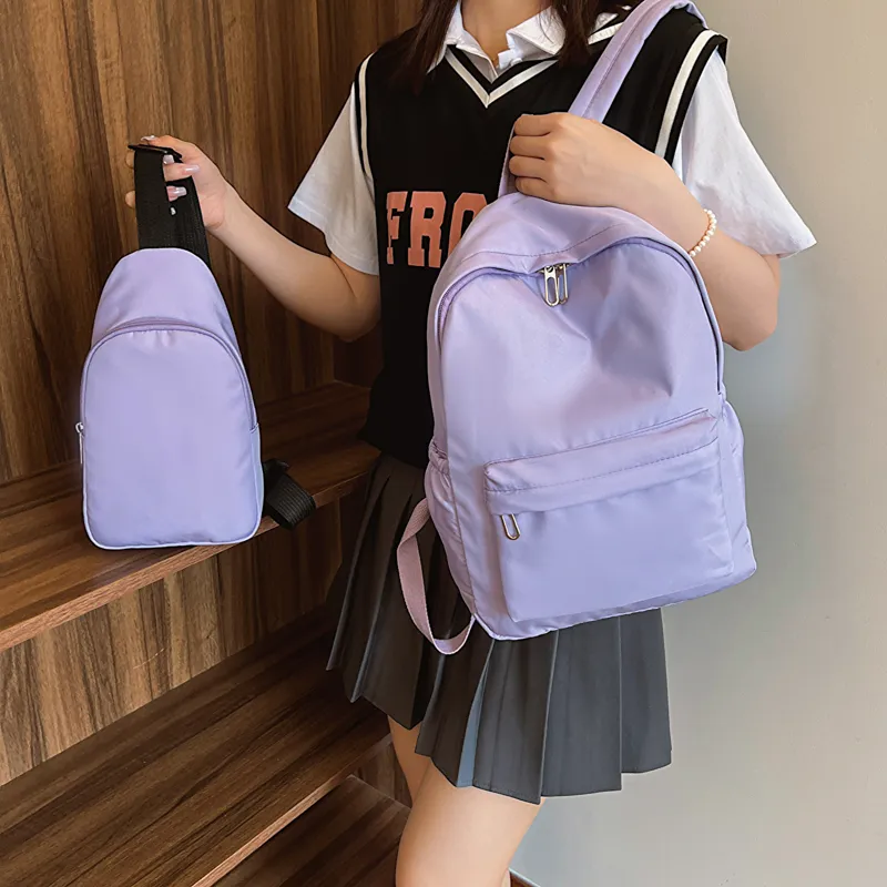 GOX Nylon Backpack Regular Unisex Ecru/Black/Purple/Green/Blue/Pink/Yellow/Orange Red-14