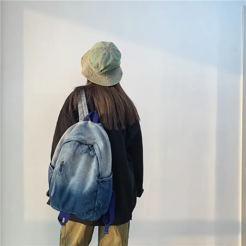 GOX Denim Laptop Backpack Bag Regular Unisex Blue/Black-1