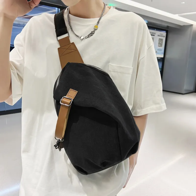 GOX Canvas With PU Crossbody Bag Sling Bag Regular Unisex White/Black/Khaki/Gray-1