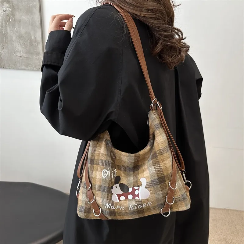 GOX Canvas Bag Underarm Backpack Crossbody Bag, Shoulder Bag Women's Blue/Brown-7