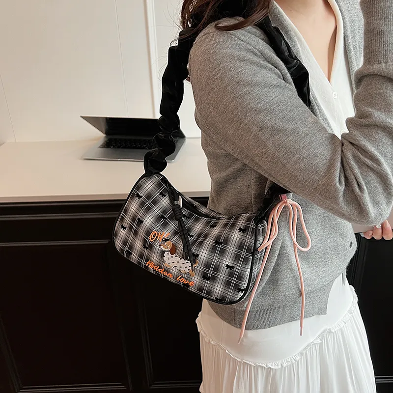 GOX Nylon Shoulder Bag Regular Women's Black/Pink/Sky Blue-3