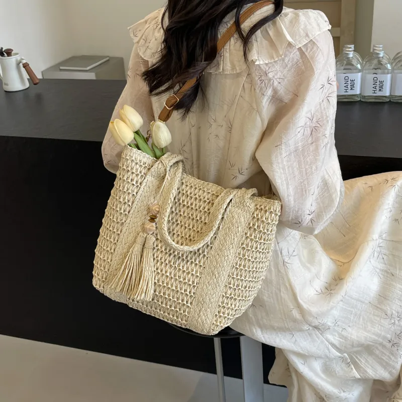 GOX Woven Shoulder Bag Women's Beige/Khaki-5