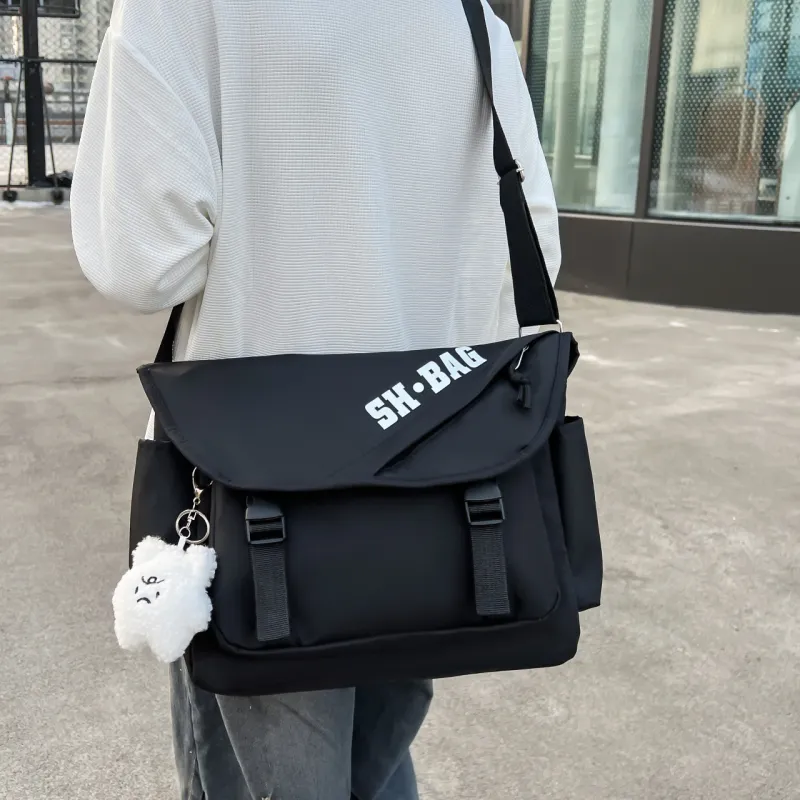 GOX Nylon Shoulder Bag Regular Unisex Ecru/Black/Orange-8