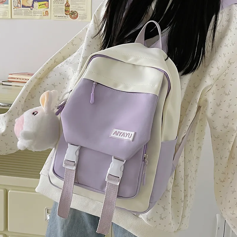 GOX Nylon Backpack Regular Women's Black/Pink/Light Purple/Light Yellow/Light Green-10